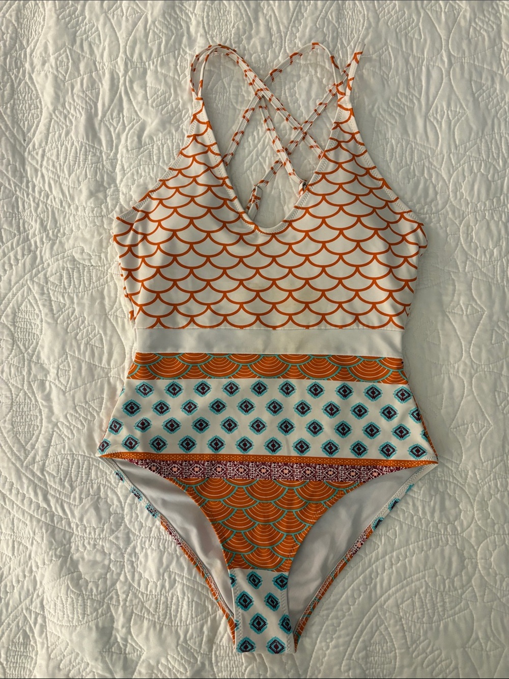 Cupshe Orange and White Patterned One-Piece Swimsuit